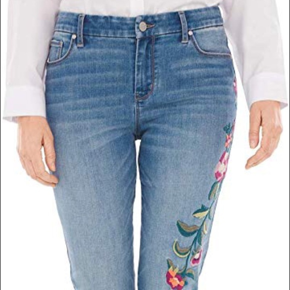 Chicos Embroidered Girlfriend Jeans-Runs Large